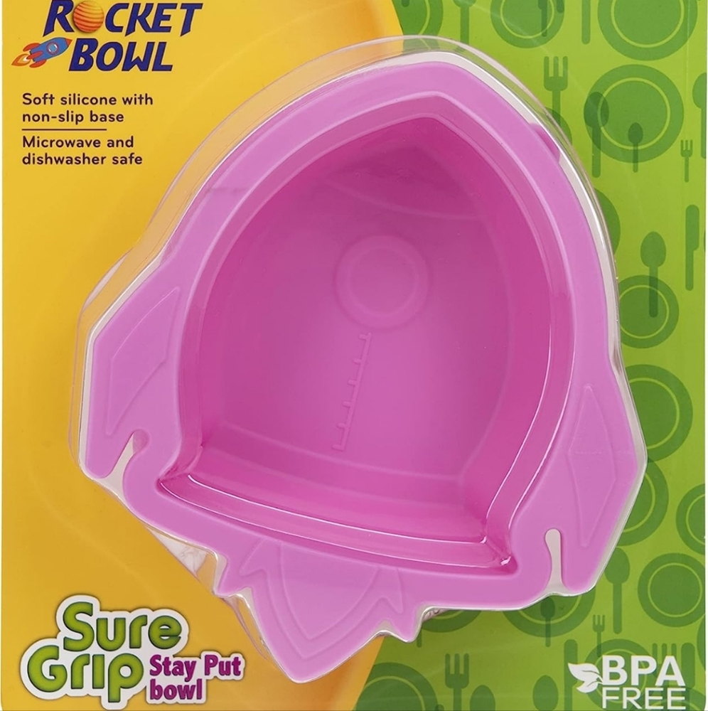 3/$10- Pink Nuby Rocket Bowl, silicone self feeding suction dish SEALED
